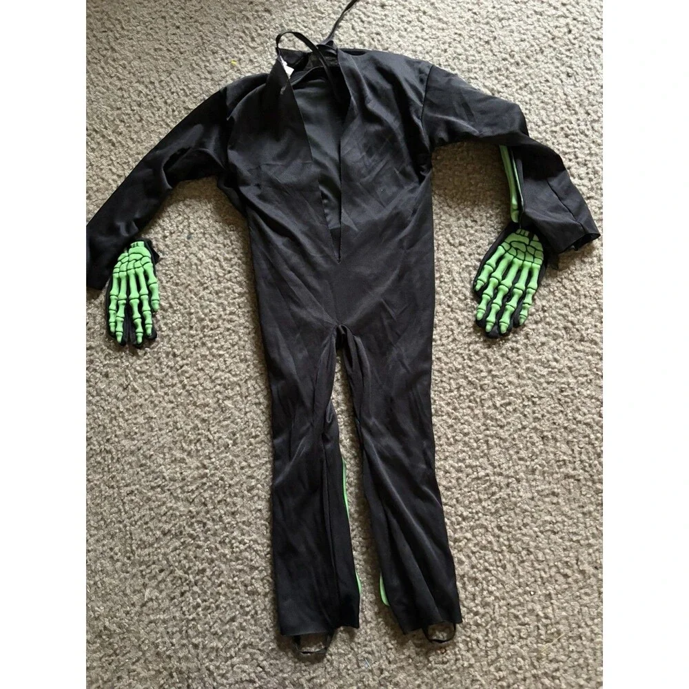 Vintage Easter Unlimited Green Black Child Skeleton Costume 3T-4T
